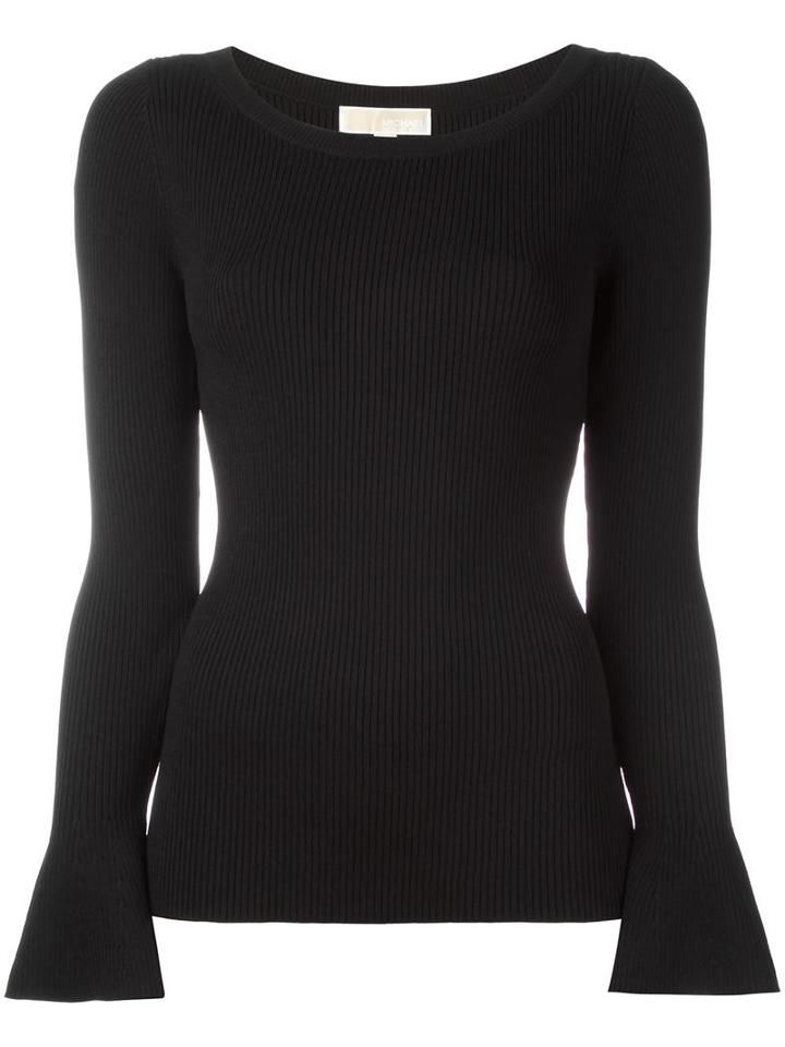 Michael Michael Kors Ribbed Bell Sleeve Jumper, Women's, Size: Small, Black, Viscose/nylon