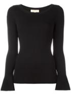 Michael Michael Kors Ribbed Bell Sleeve Jumper, Women's, Size: Small, Black, Viscose/nylon
