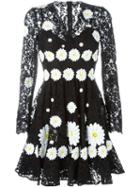 Dolce & Gabbana Daisy Appliqué Lace Dress, Women's, Size: 42, Black, Silk/cotton/viscose