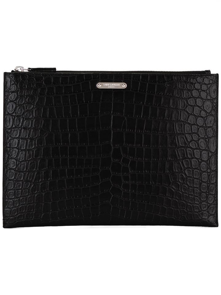 Saint Laurent Id Tablet Holder Pouch, Men's, Black, Calf Leather