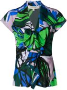 Carolina Herrera - Ruffle Front Blouse - Women - Silk/spandex/elastane - 4, Blue, Silk/spandex/elastane