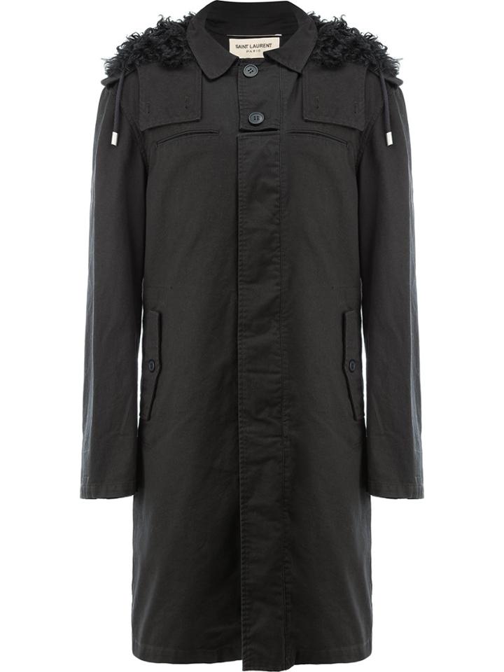Saint Laurent Lamb Fur Hooded Coat - Black