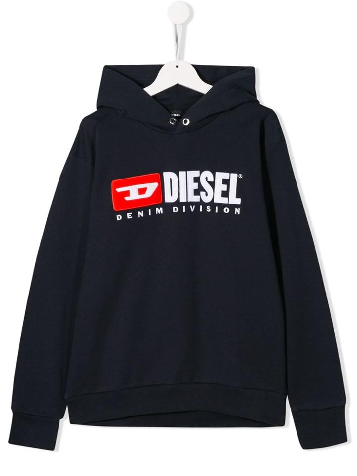 Diesel Kids Contrast Logo Hoodie - Blue
