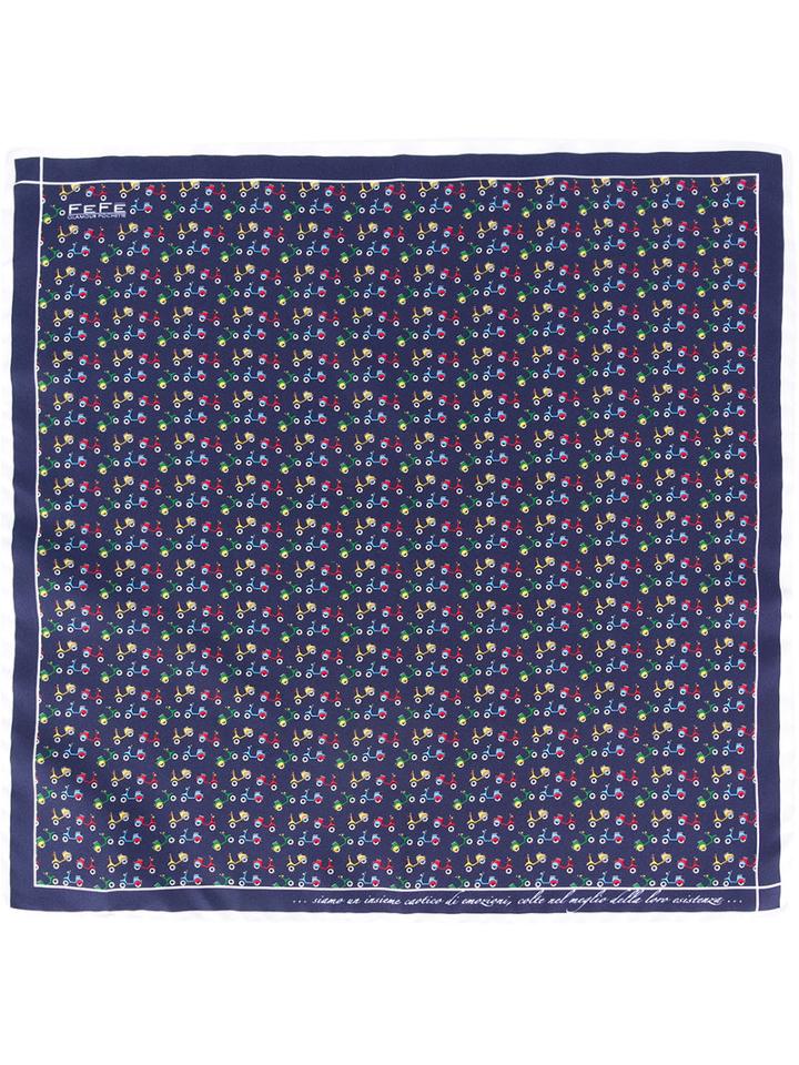 Fefè Bike Print Pocket Square, Adult Unisex, Blue, Silk