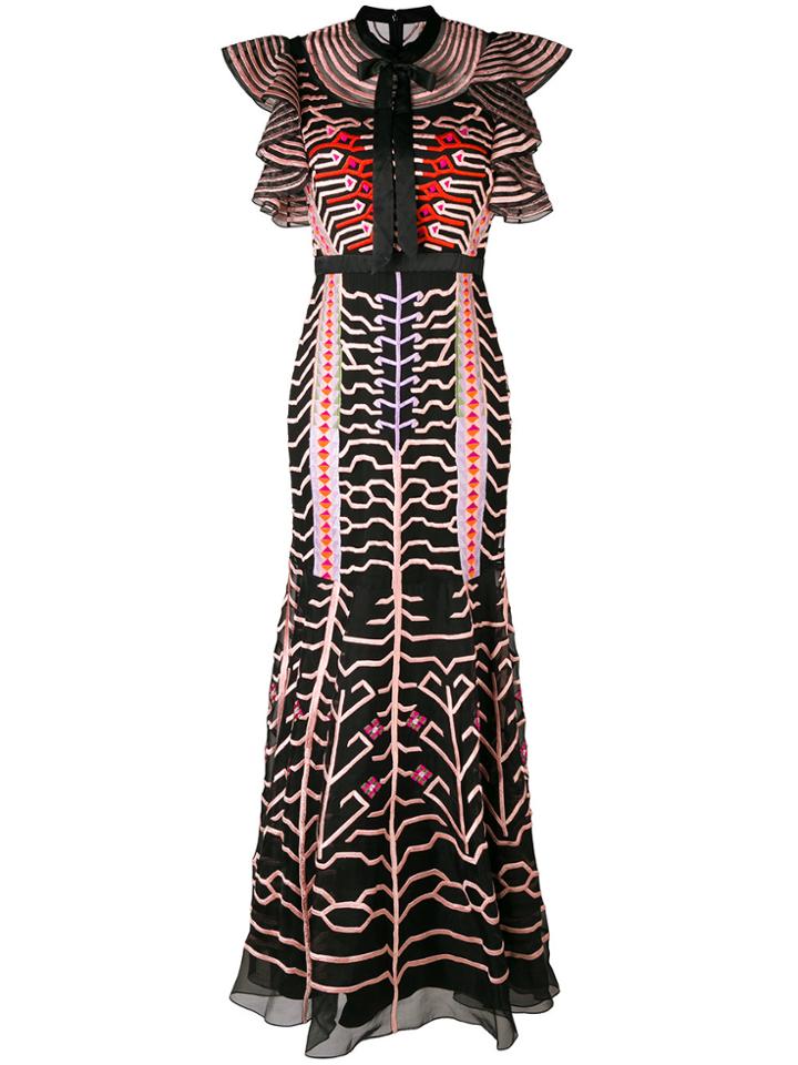 Temperley London Embroidered Geo Ruffle Sleeve Dress - Black
