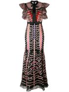 Temperley London Embroidered Geo Ruffle Sleeve Dress - Black