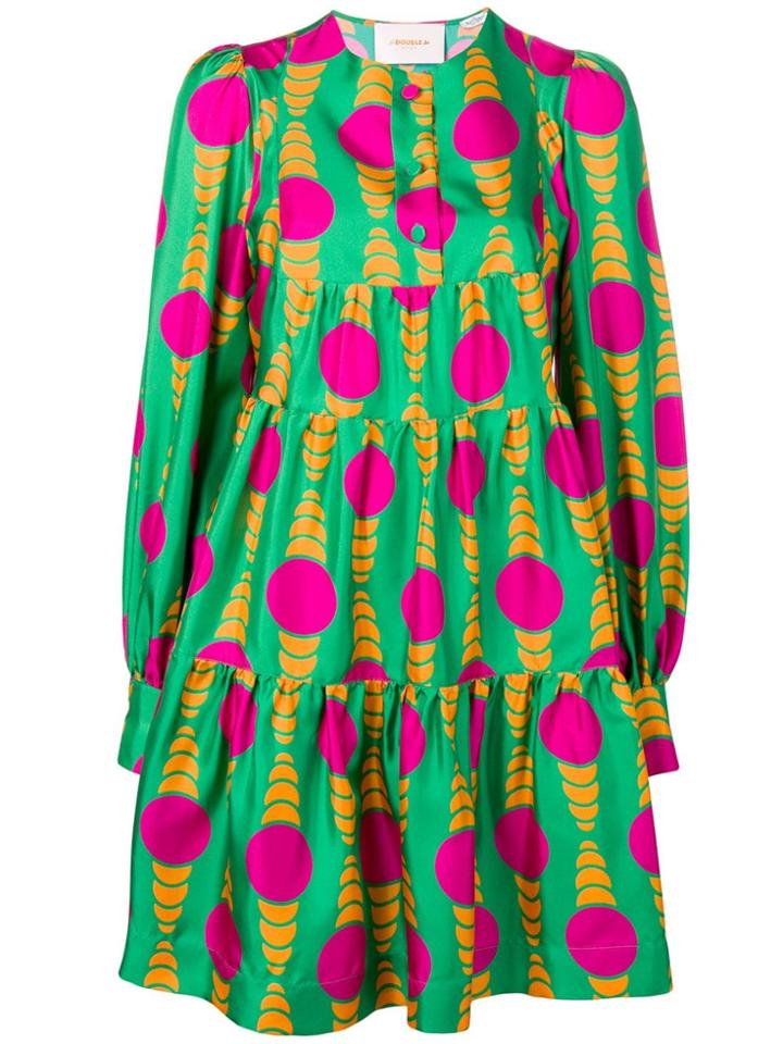 La Doublej Flared Contrasting Print Dress - Green
