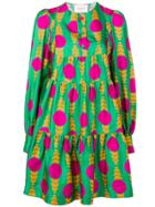 La Doublej Flared Contrasting Print Dress - Green