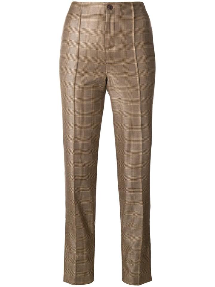 Ganni Plaid Straight Leg Trousers - Brown