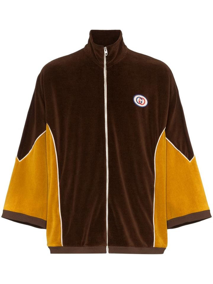 Gucci Kimono Sleeve Velvet Bomber Jacket - Brown