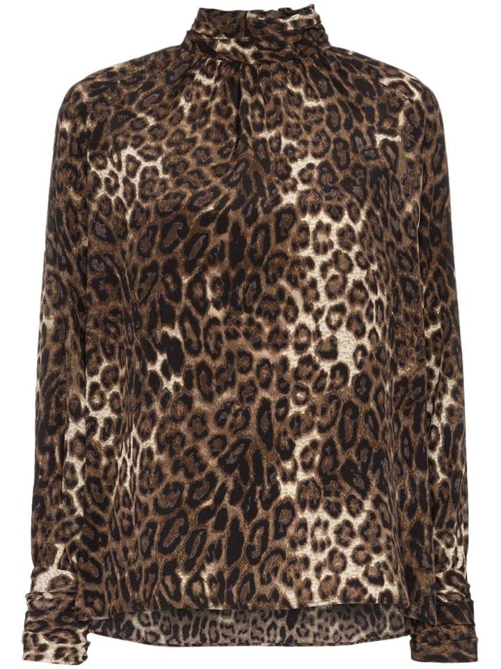 Nili Lotan Alana Leopard Print Silk Blouse - Brown
