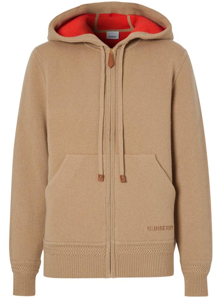 Burberry Embroidered-logo Cashmere Hoodie - Neutrals