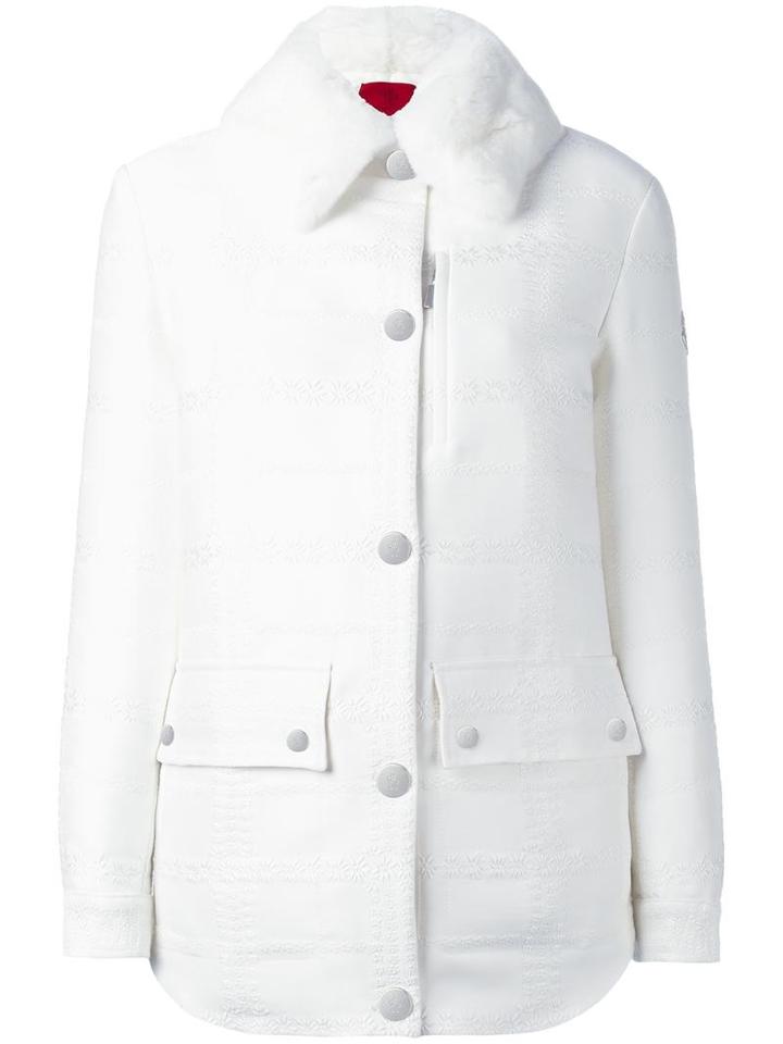 Moncler Gamme Rouge Fur Collar Jacket, Women's, Size: 0, White, Polyester/polyamide/silk/rabbit Fur