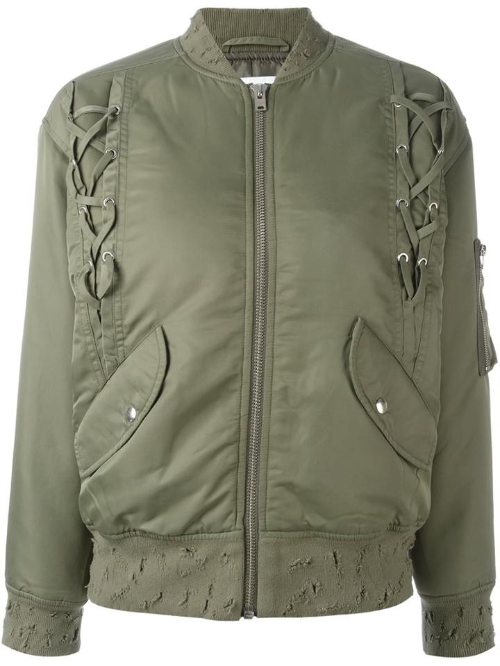 Iro Lace-up Detail Bomber Jacket, Women's, Size: 34, Green, Nylon/polyester