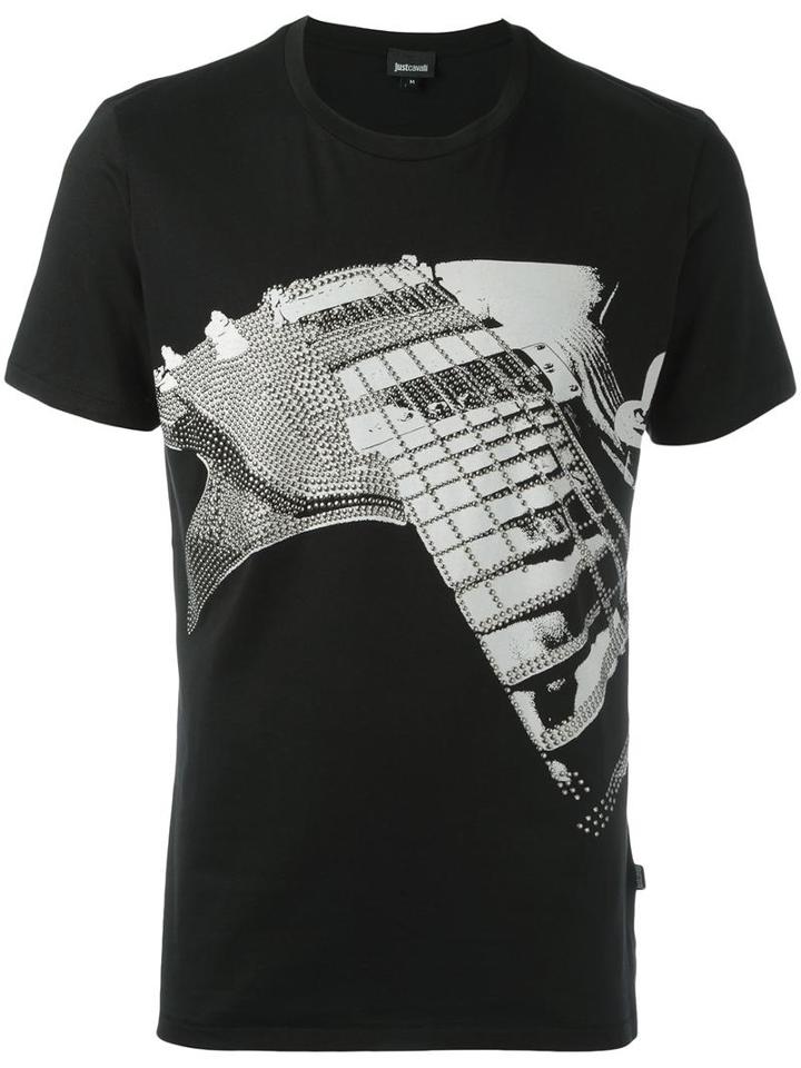 Just Cavalli Guitar Print T-shirt, Men's, Size: Large, Black, Cotton