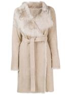 Yves Salomon Army Fur Trimmed Wrap Coat - Nude & Neutrals