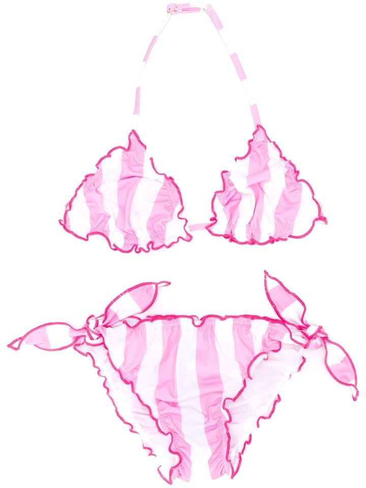 Mc2 Saint Barth Kids Teen Striped Ruffle Bikini - Pink