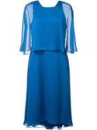 Halston Heritage Sheer Sleeves Dress, Women's, Size: 6, Blue, Polyester