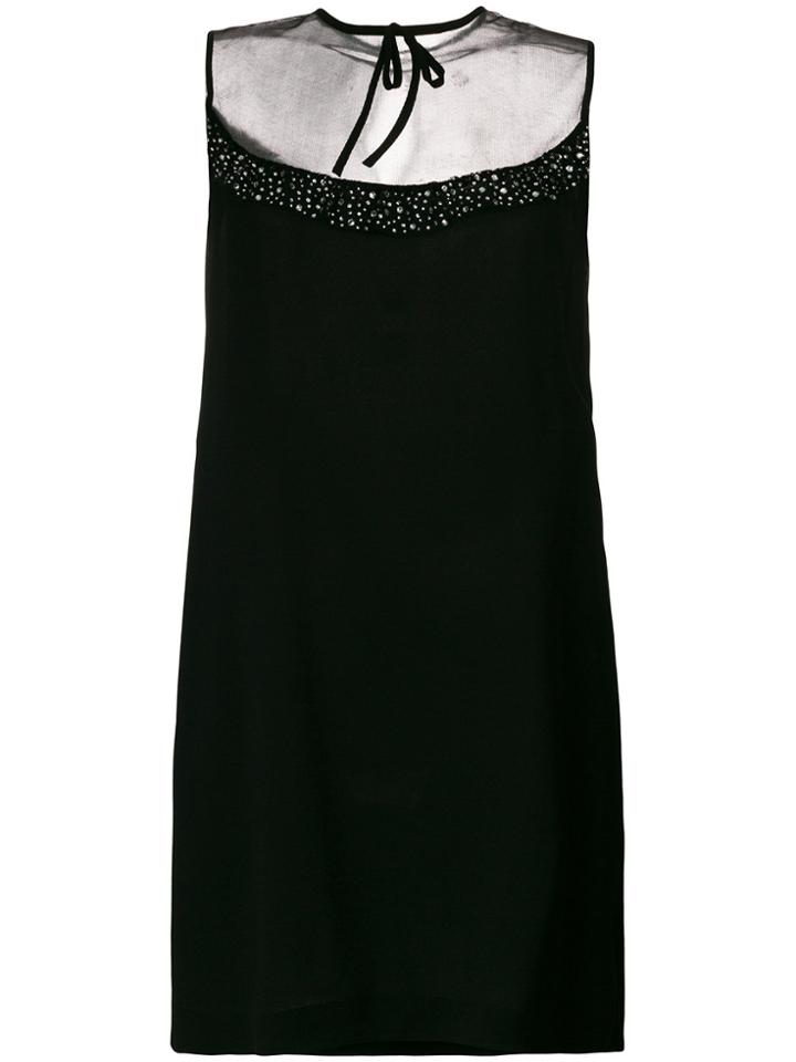 Miu Miu Rhinestone Embellishment Shift Dress - Black
