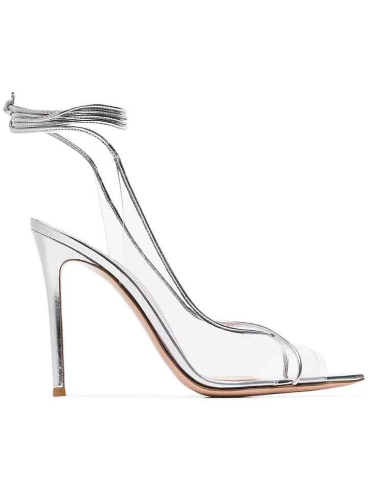 Gianvito Rossi Silver Metallic Denise Leather And Pvc 105 Sandals