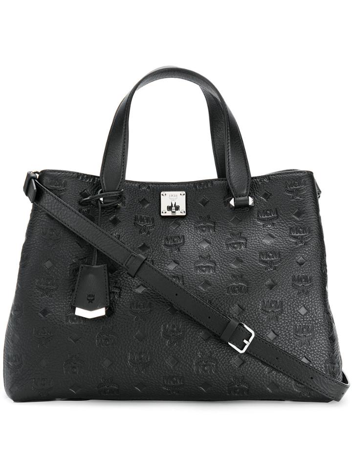 Mcm Textured Tote Bag With Strap - Black