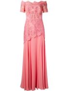 Martha Medeiros Off The Shoulder Lace Patricia Gown - Pink & Purple