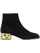 Prada Embellished Heel Ankle Boots - Black