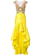 Marchesa Notte Mikado Embroidered Dress - Yellow & Orange