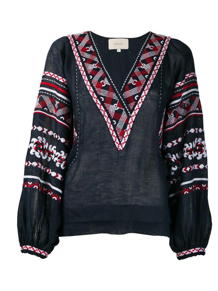 Sleeping Gypsy Embroidered Design Blouse - Blue