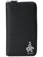Prada Logo Plaque Vertical Wallet - Black