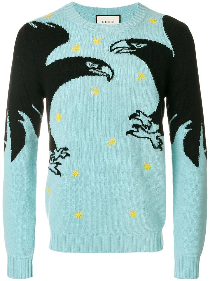 Gucci Bird Patch Jumper - Blue