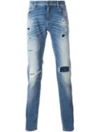 Dolce & Gabbana Distressed Slim Jeans, Men's, Size: 52, Blue, Cotton/spandex/elastane