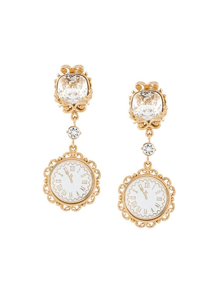 Dolce & Gabbana Drop Clock Clip-on Earrings, Women's, Metallic