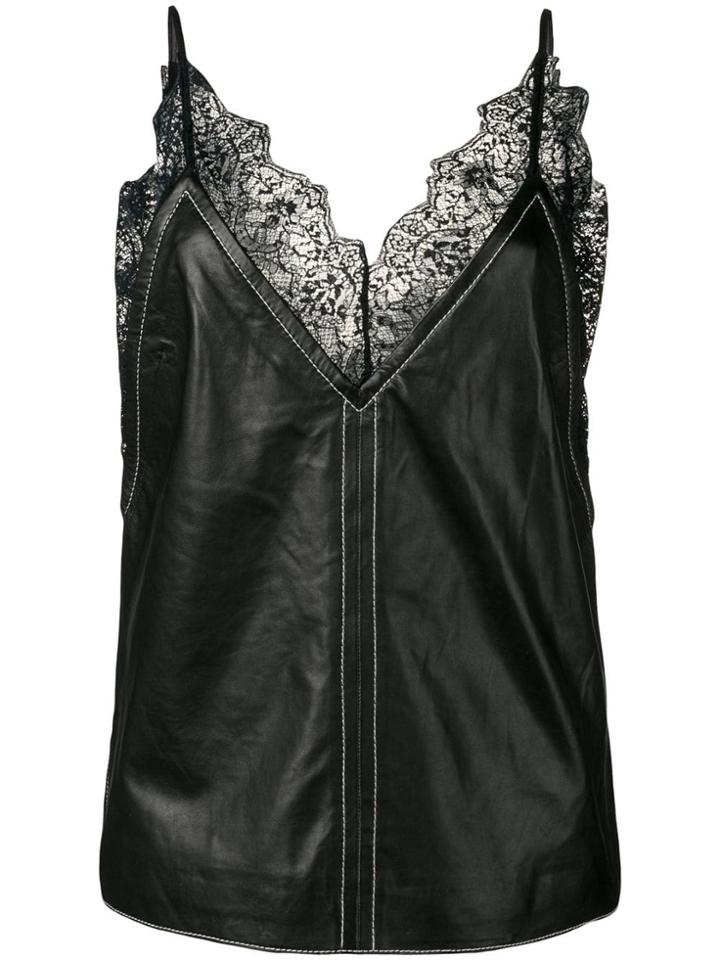 Stand Floral Lace Trim Top - Black