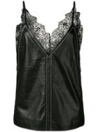 Stand Floral Lace Trim Top - Black
