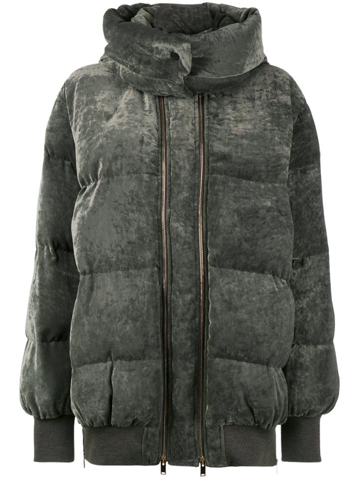 Stella Mccartney Grey Velvet Puffer Jacket