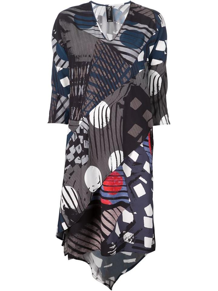 Zero + Maria Cornejo Geometric Print Fold Over Dress, Women's, Size: 0, Grey, Silk/spandex/elastane