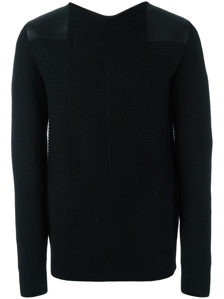 Oamc Leather Shoulder Pad Jumper, Men's, Size: Xl, Black, Calf Leather/virgin Wool