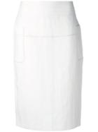 Max Mara - Stitch Detail Skirt - Women - Cotton/linen/flax - 44, White, Cotton/linen/flax