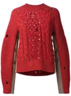 Mm6 Maison Margiela Cable Knit Sweater, Women's, Size: Medium, Red, Acrylic/wool/alpaca