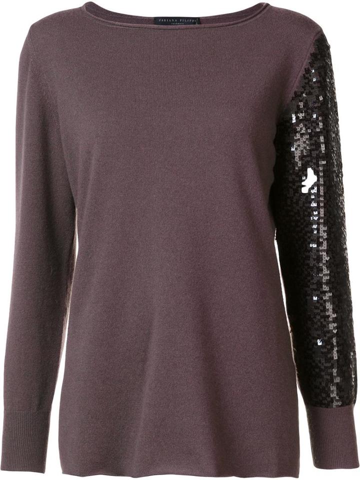 Fabiana Filippi Sequinned Sleeve Jumper, Women's, Size: 46, Grey, Cashmere