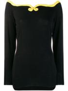 Versace Vintage 1980's Contrasting Detail Knitted Blouse - Black