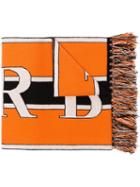 Burberry Orange, Black And White Logo Knit Cashmere Scarf