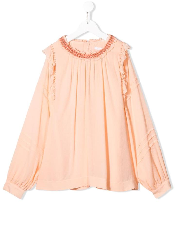 Chloé Kids Teen Lace Trimmed Blouse - Orange