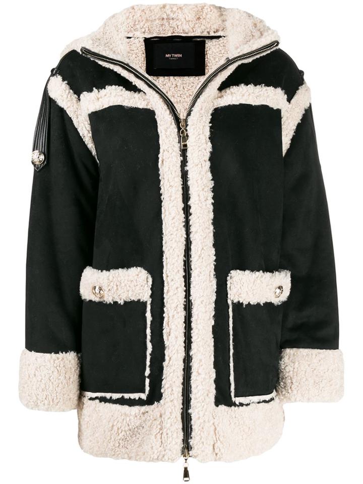 Twin-set Faux Shearling Coat - Black