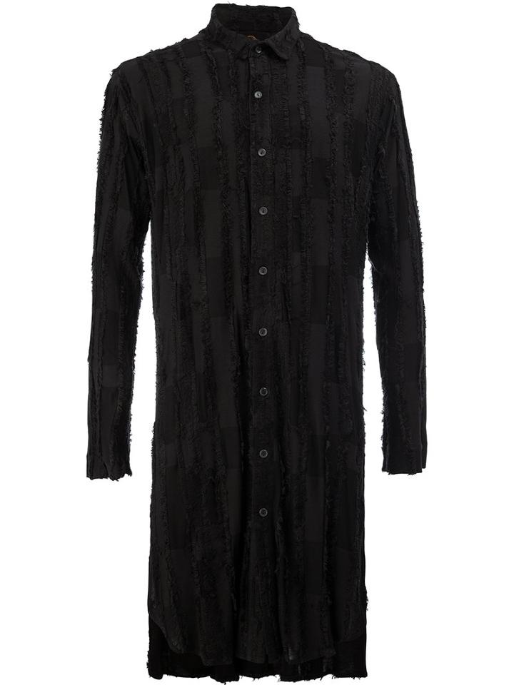 L'eclaireur Textured Checkered Long Shirt, Men's, Size: Small, Black, Linen/flax/virgin Wool