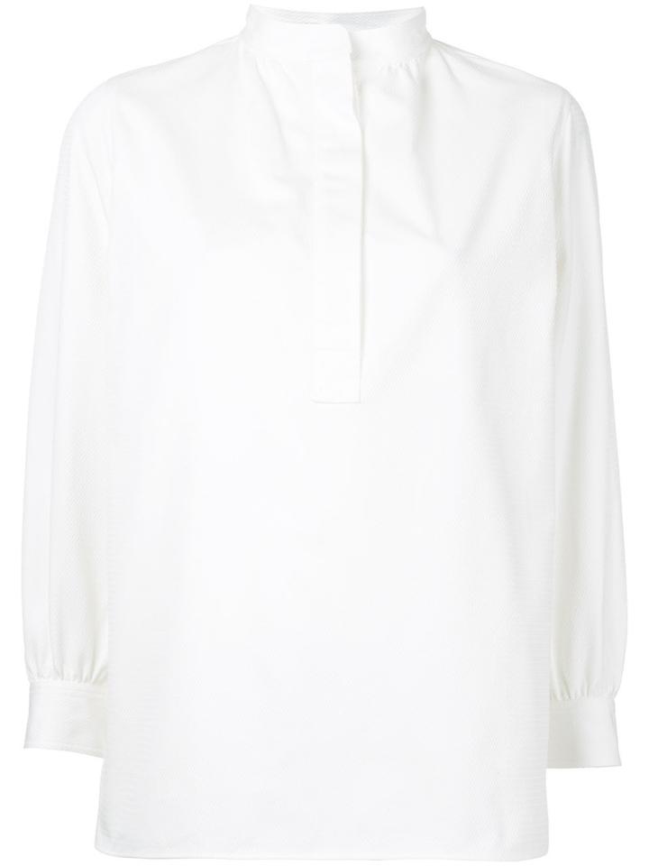Atlantique Ascoli - Band Collar Blouse - Women - Cotton/linen/flax - 1, White, Cotton/linen/flax