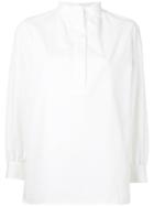 Atlantique Ascoli - Band Collar Blouse - Women - Cotton/linen/flax - 1, White, Cotton/linen/flax
