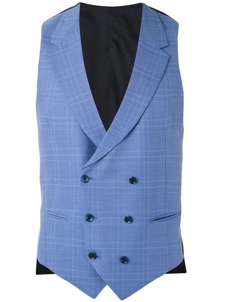 Caruso Plaid Double Breasted Waistcoat - Blue