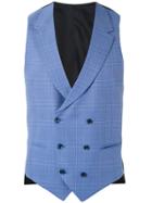 Caruso Plaid Double Breasted Waistcoat - Blue